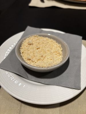 Vegan parmesan served with the pasta   at La Cucina in Soelden