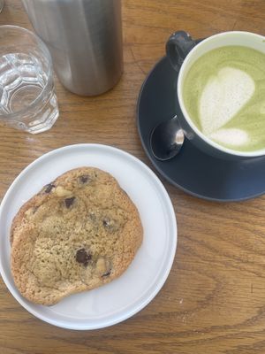 Sea salt cookie and oat matcha   at Babushka Kitchen Cafe in Portrush