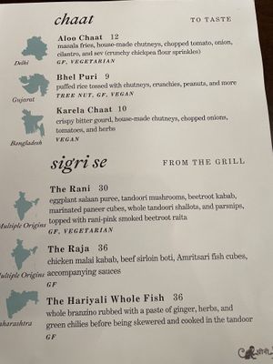 Menu  at Cheeni in Durham