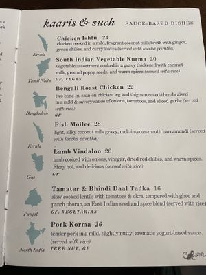 Menu  at Cheeni in Durham