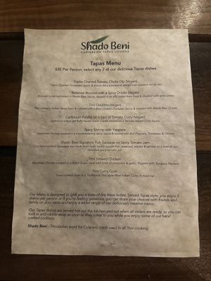 Tapas menu  at Shado Beni Caribbean Tapas Lounge in Caye Caulker