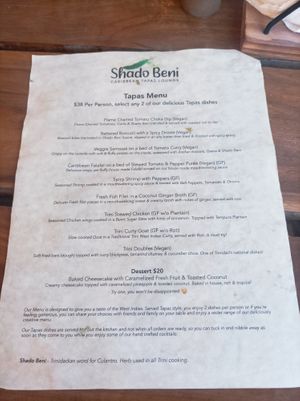 Menu at Shado Beni Caribbean Tapas Lounge in Caye Caulker