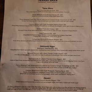 Menu at Shado Beni Caribbean Tapas Lounge in Caye Caulker
