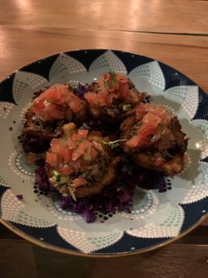Mushroom tostones  at Shado Beni Caribbean Tapas Lounge in Caye Caulker
