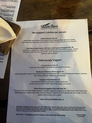 Updated menu. Feb 2026  at Shado Beni Caribbean Tapas Lounge in Caye Caulker