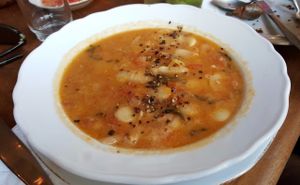 Lima bean soup at Zakaim - Vegan Boutique in Tel Aviv