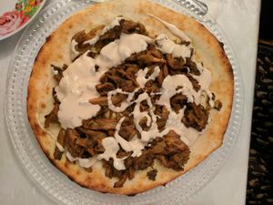 Oyster mushroom on dough base (not sure what they called it) - special that wasn't on menu  at Zakaim - Vegan Boutique in Tel Aviv