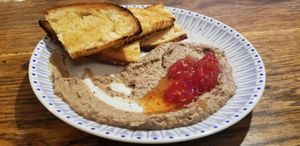 Black lentil pate and cherry tomato jam at Zakaim - Vegan Boutique in Tel Aviv