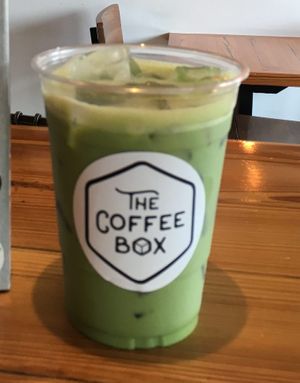 Iced matcha latte.  Available with oat, almond or soy milk. at The Coffee Box in Rahway