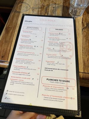Menu   at Lola Rosa - Parc in Montreal