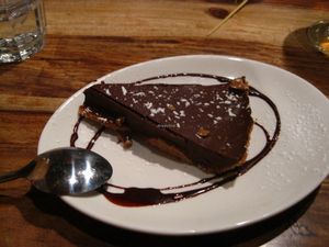 Vegan pie (chocolate, caramel and cognac). It was dense, it was rich, it was perfect. at Lola Rosa - Parc in Montreal