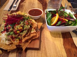 Nachos with vegan Daiya cheese and spring salad  at Lola Rosa - Parc in Montreal