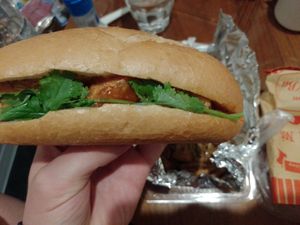 Ban mi (coriander, tofu, sauce, little vegetables at AOBABA in Hiroshima