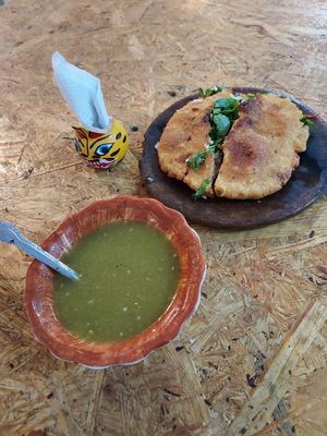 Gordita with requeson! at Xole Vegana in Puerto Escondido