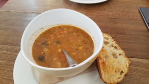 minestrone soup with sourdough at Red Cafe in Bega