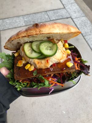 Tofu burger! Subbed the sour cream for hummus! at Red Cafe in Bega