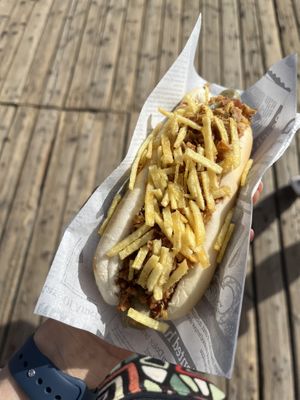 Vegan hot-dog with seitan   at Perritos Calientes El Medano in Tenerife