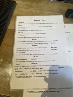 Menu  at Mushroom in Thessaloniki