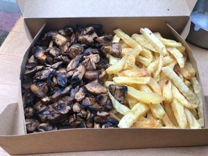 Gyros mushrooms and chips. at Mushroom in Thessaloniki