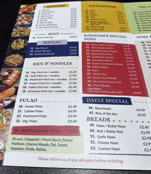 Menu choice  at Dosa Kingdom in Hove