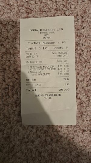 Worst staff at Dosa Kingdom in Hove