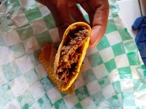 Vegan "beef" patty at Love Thyself Vegan Kitchen in St Georges