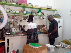 Inside (you actually get to see them prepare your meal) at Love Thyself Vegan Kitchen in St Georges