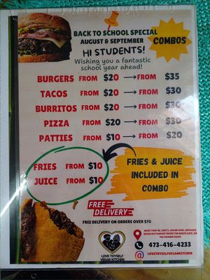 Menu at Love Thyself Vegan Kitchen in St Georges