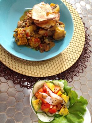 Vegan oil down and salad at Love Thyself Vegan Kitchen in St Georges