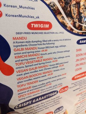 Twigim menu at Korean Munchies in Edinburgh