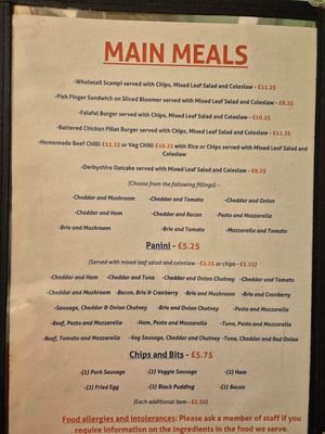 Menu at Outside Cafe in Hathersage