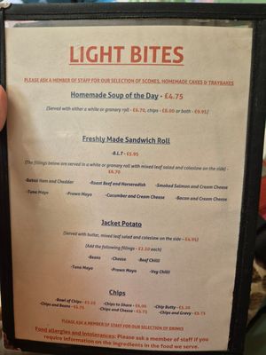 Menu at Outside Cafe in Hathersage