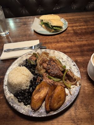 playa sandwich and vegan vaca frita platillo. this photo is from a different location but the food is consistent(ly good) at all locations!  at Cafecito - South Loop in Chicago