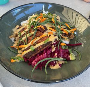 Spam & kimchi bowl (brunch menu)  at The Plot in Costa Mesa