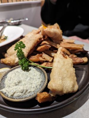 Fish n chips (with battered carrot) at The Plot in Costa Mesa