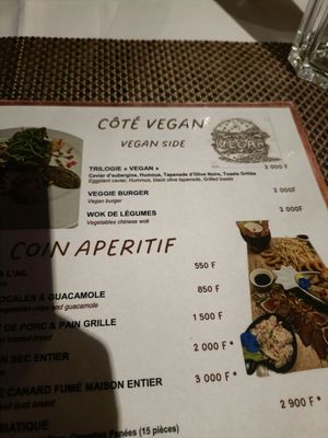 Vegan menu at Royal Tahitien in Tahiti