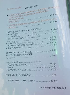 (VV) means vegan option at Lu Soccio in Perugia