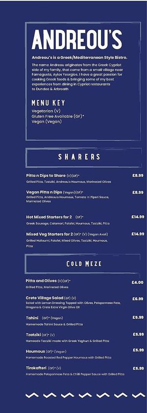 Menu  at Andreou's - Dundee in Dundee