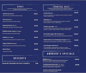 Menu  at Andreou's - Dundee in Dundee