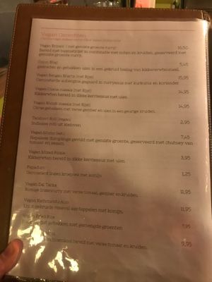 The vegan menu page 1 at Kathmandu Kitchen in Beverwijk