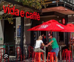 Next to cable car entrance   at vida e caffè in Cape Town