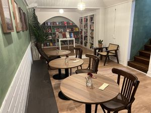 Downstairs seating and bookshop (we have seating upstairs too!)  at Fable in Lisbon