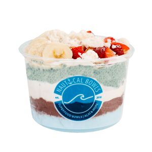 Blue Bay Bowl - Acai, Blue Majik, Coconut, Spirulina Chia Pudding, Banana, Strawberries, Coconut Butter Crumbles, Cacao Nibs at Nautical Bowls - W 135th in Overland Park
