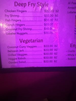 Veggie options on the menu   at Enjoy Lounge & Restaurant in Caye Caulker