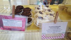 Chocolate covered strawberry and strawberry shortcake at The Flying Cupcake in Indianapolis