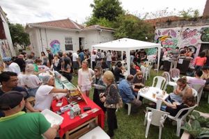 Outdoor backyard receveing a vegan fair! at Veg Veg in Curitiba