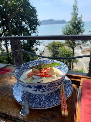 Thom kha tofu (coconut soup) at Spiral Resort  in Koh Phayam