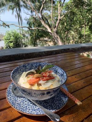 Tom Kha with Ricenoodles #Veganuary at Spiral Resort  in Koh Phayam