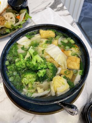 Delicious Vegan Pho. The broth is very light and flavorful. If you order extra vegetables they will bring you an additional bowl with the fresh vegetables in additional broth.   at Pho Dena in Pasadena
