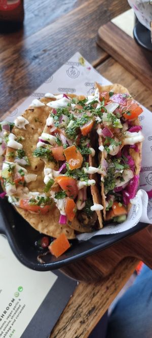 Oyster mushroom tacos at Chamo Street Food in Preston